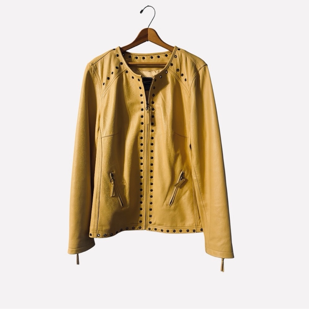 Bradley Bayou Tan Leather Jacket Studded Moto Jacket Size XL